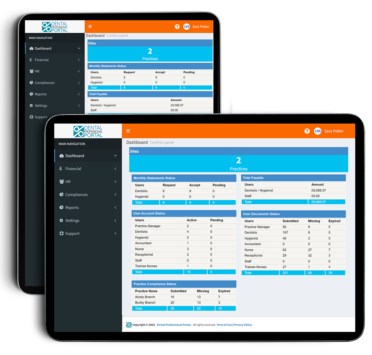 Dental Professional Portal Dashboard in tablet