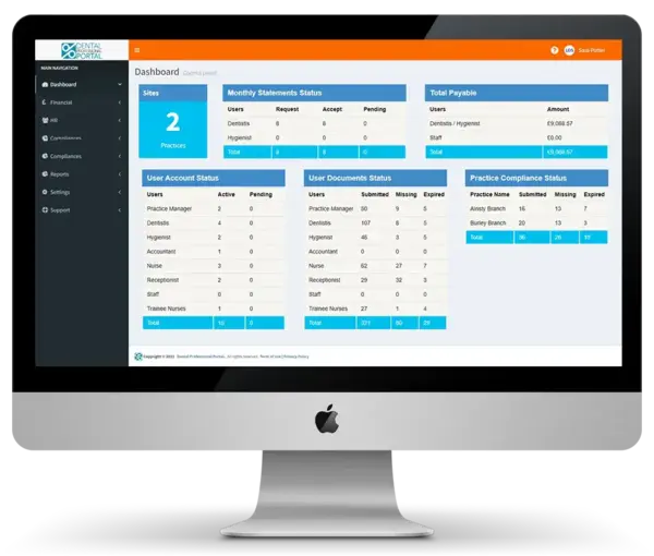 Dental Professional Portal Dashboard in PC