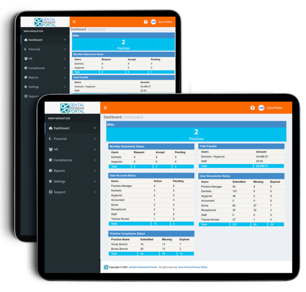 Dental Professional Portal Dashboard in tablet